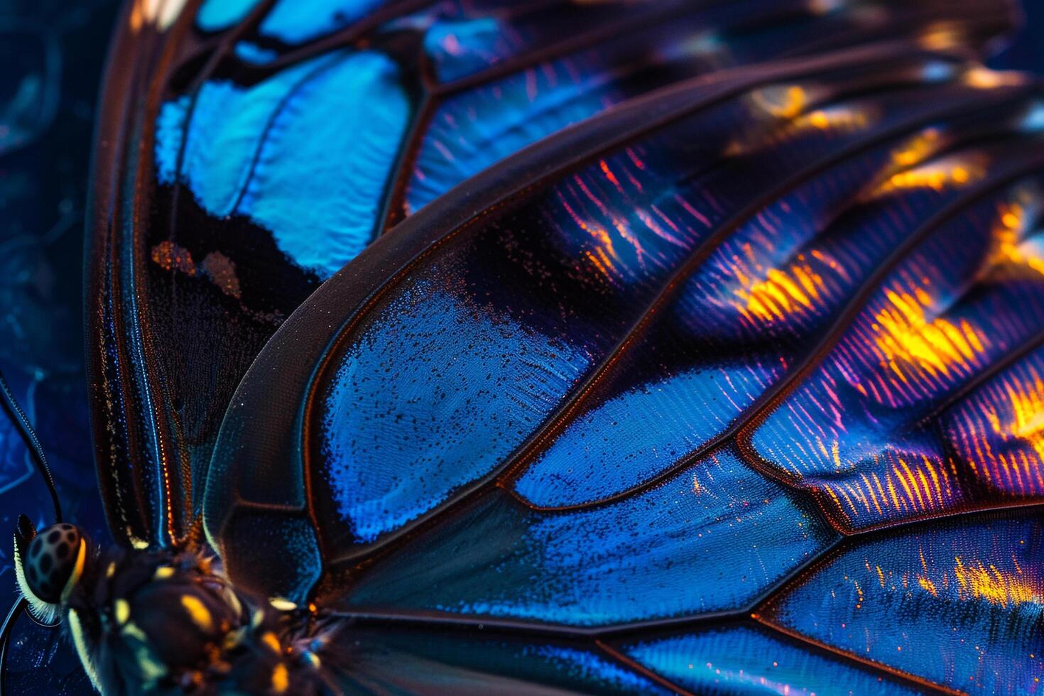 Enchanting Nature of Patterns on the Wing of Morpho Butterfly Shimmering with Iridescent Blue Hues nature background photo