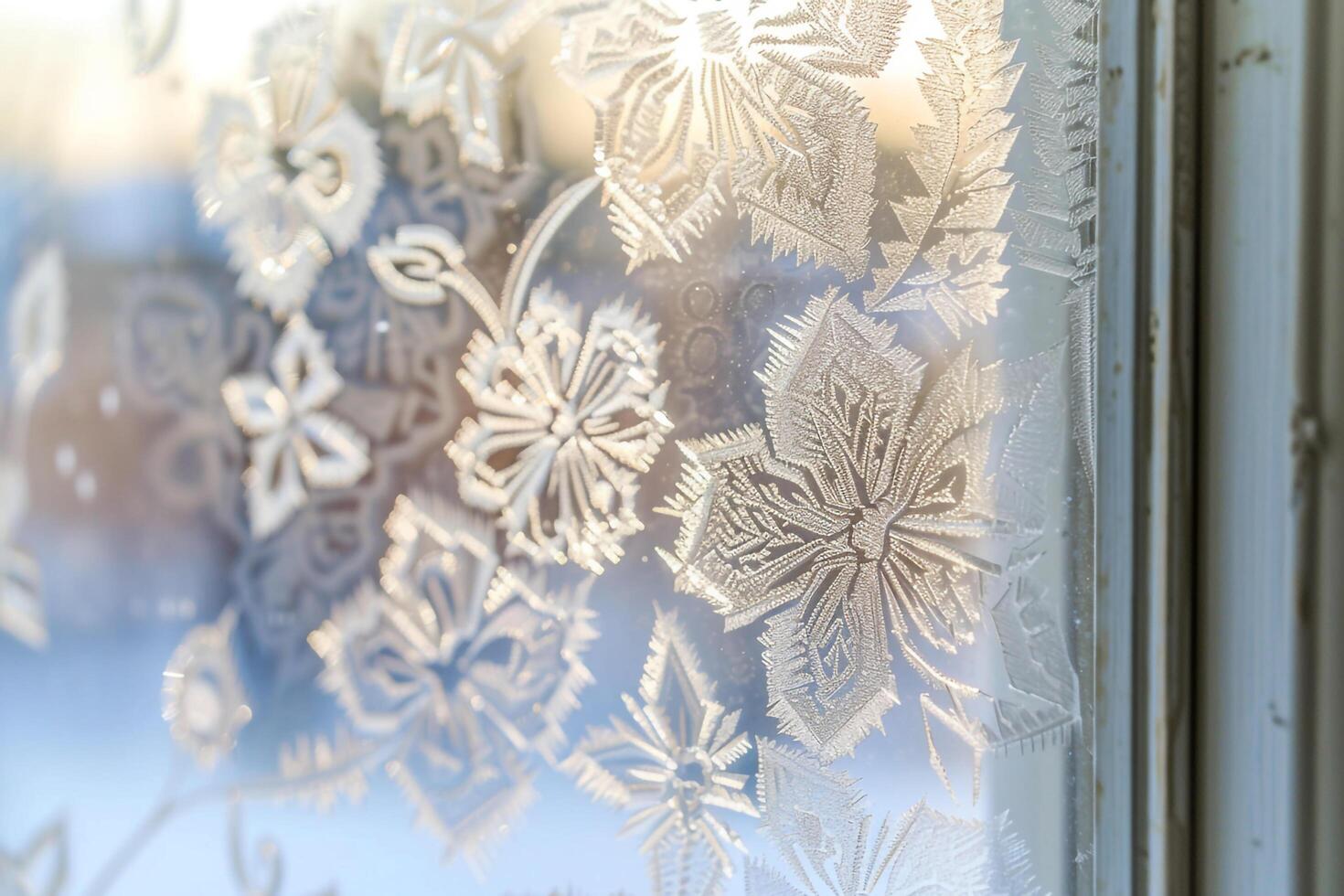 Nature Frost Patterns on Windowpane with Delicate Lacework  nature background photo