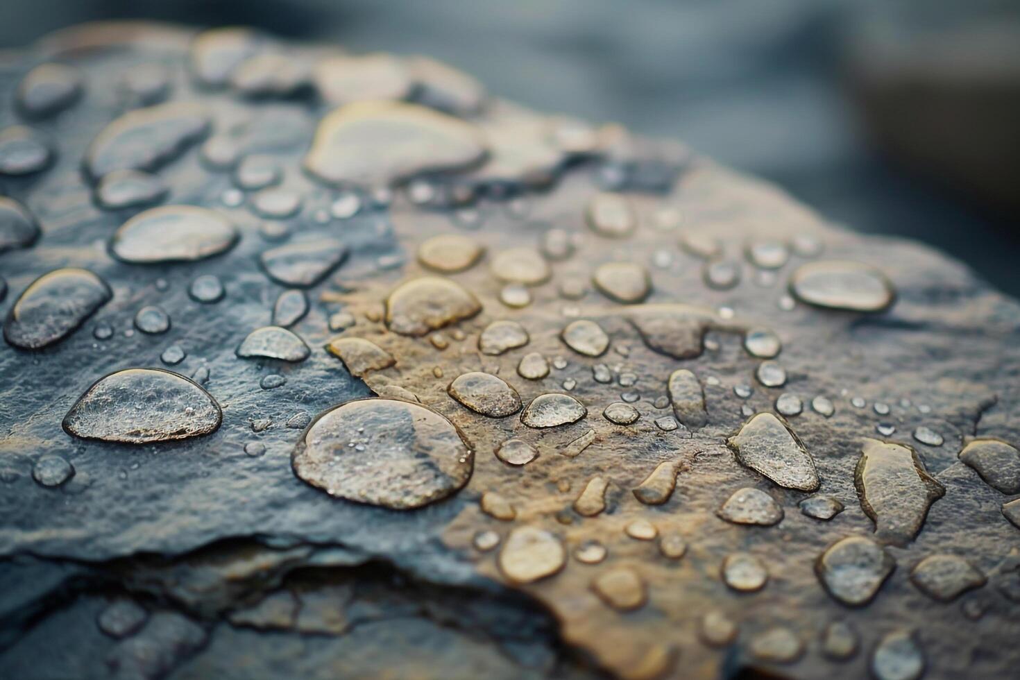 Abstract of raindrops on the surface of smooth river rock with nature background photo