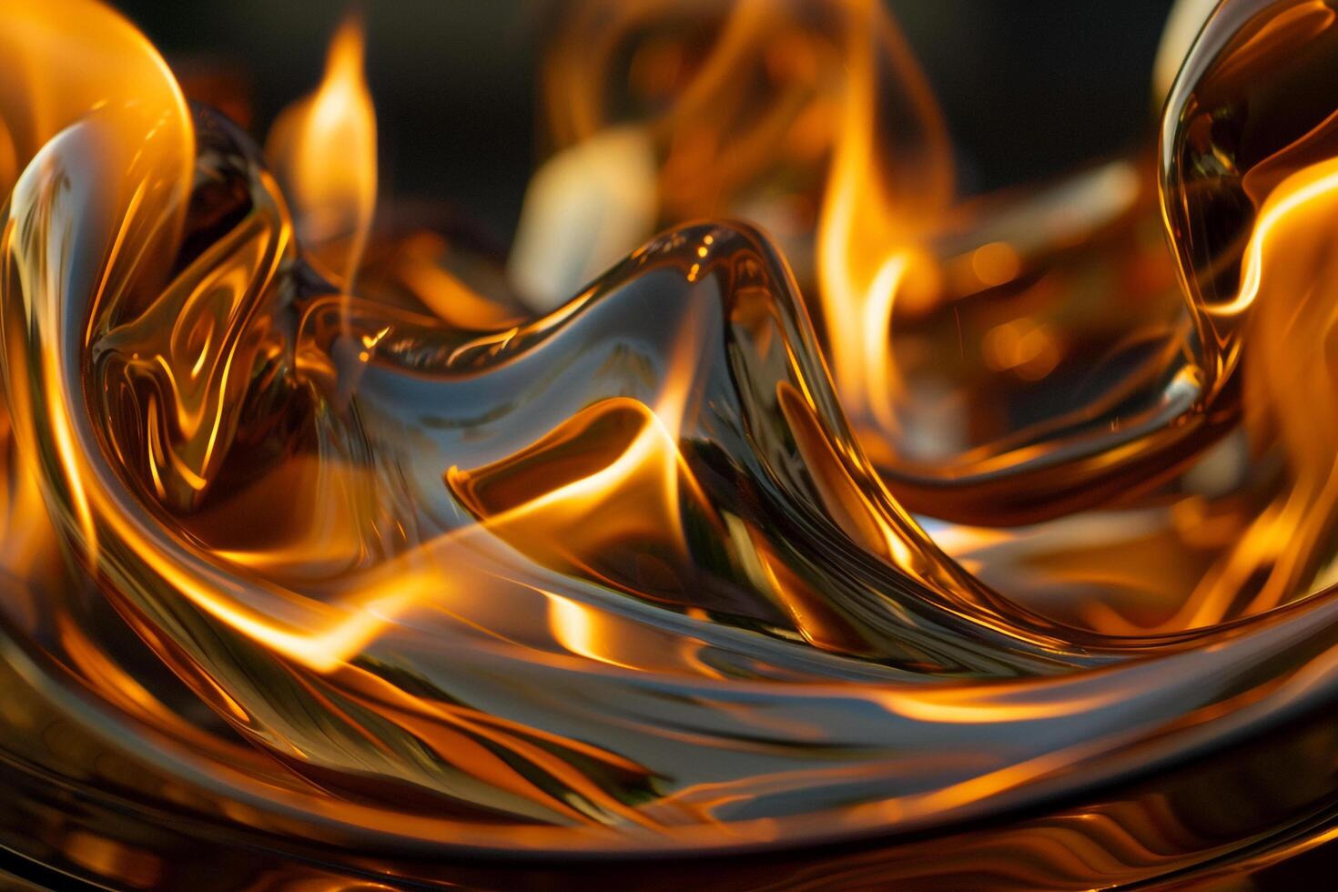 Abstract patterns of flames reflected in polished brass creating ambiance background nature photo