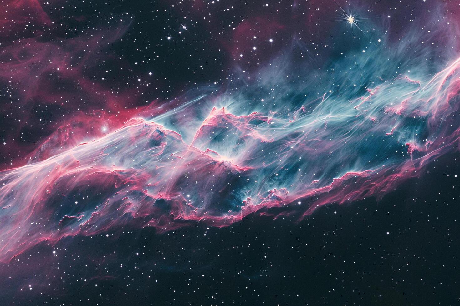 Veil Nebula in Cygnus Constellation Revealing Delicate Wisps of Supernova Remnant in Intricate  nature background photo