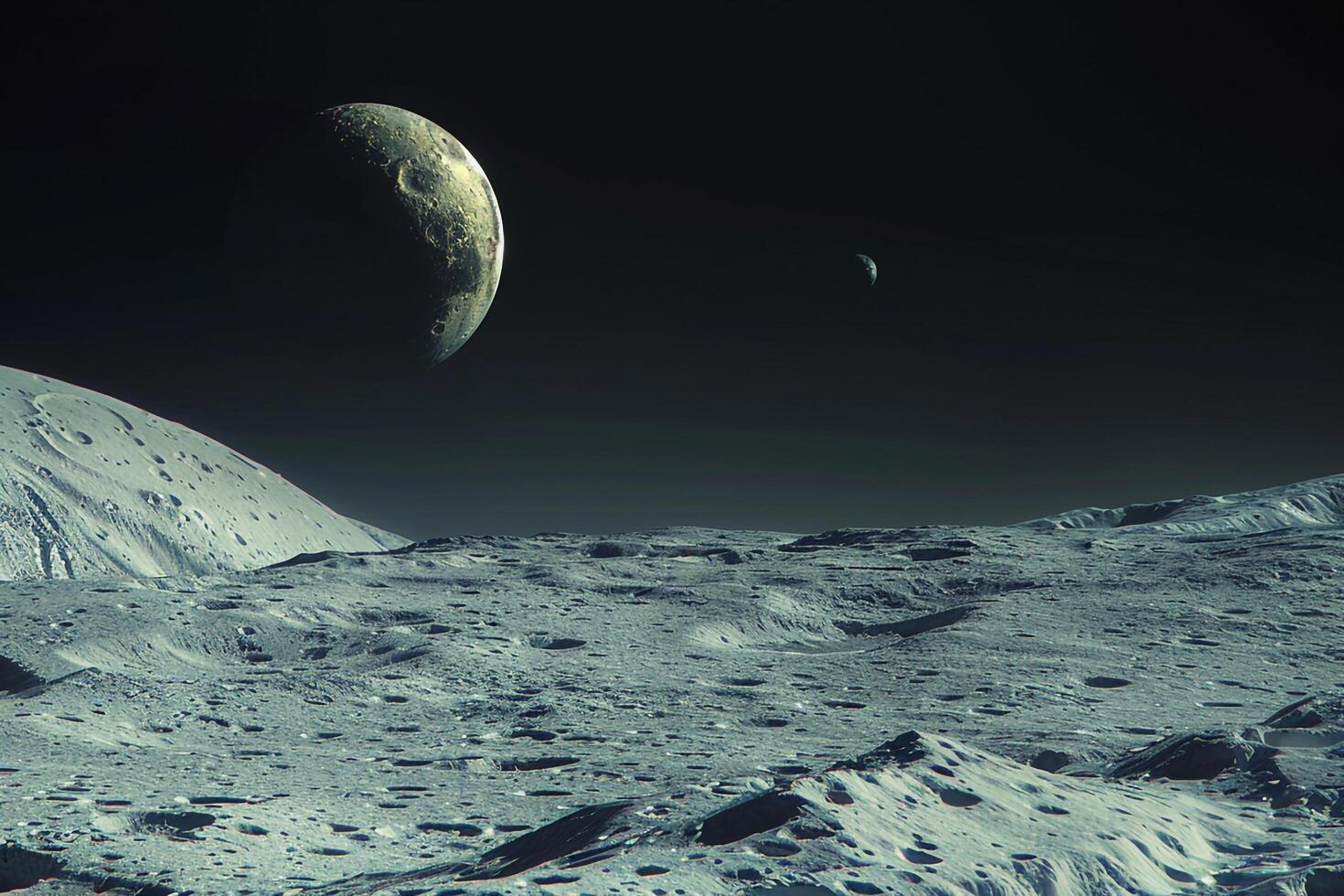 Pluto and Charon Icy Surfaces and Rugged Terrain in Kuiper Belt Background and Nature photo