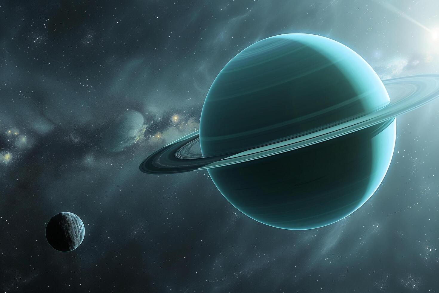 Uranus with Tilted Axis and Faint Ring System Unique Outer Solar System Background and Nature photo