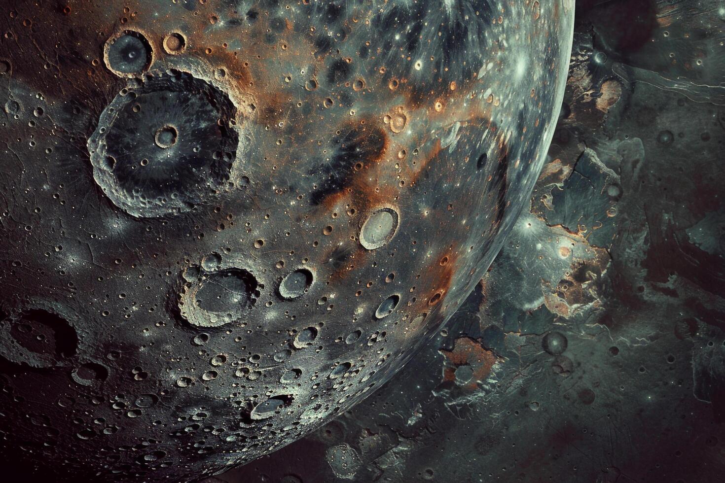 Charon Plutos Largest Moon Heavily Cratered Surface and Distinct Reddish Regions Background and Nature photo