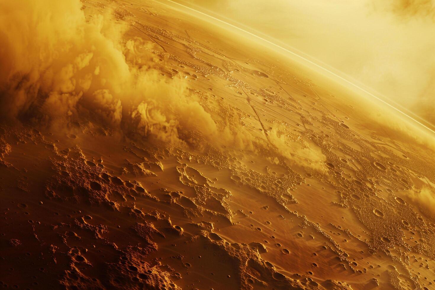 Mars with Dust Storm Sweeping Across Rusty Landscape Olympus Mons Obscured Background and Nature photo
