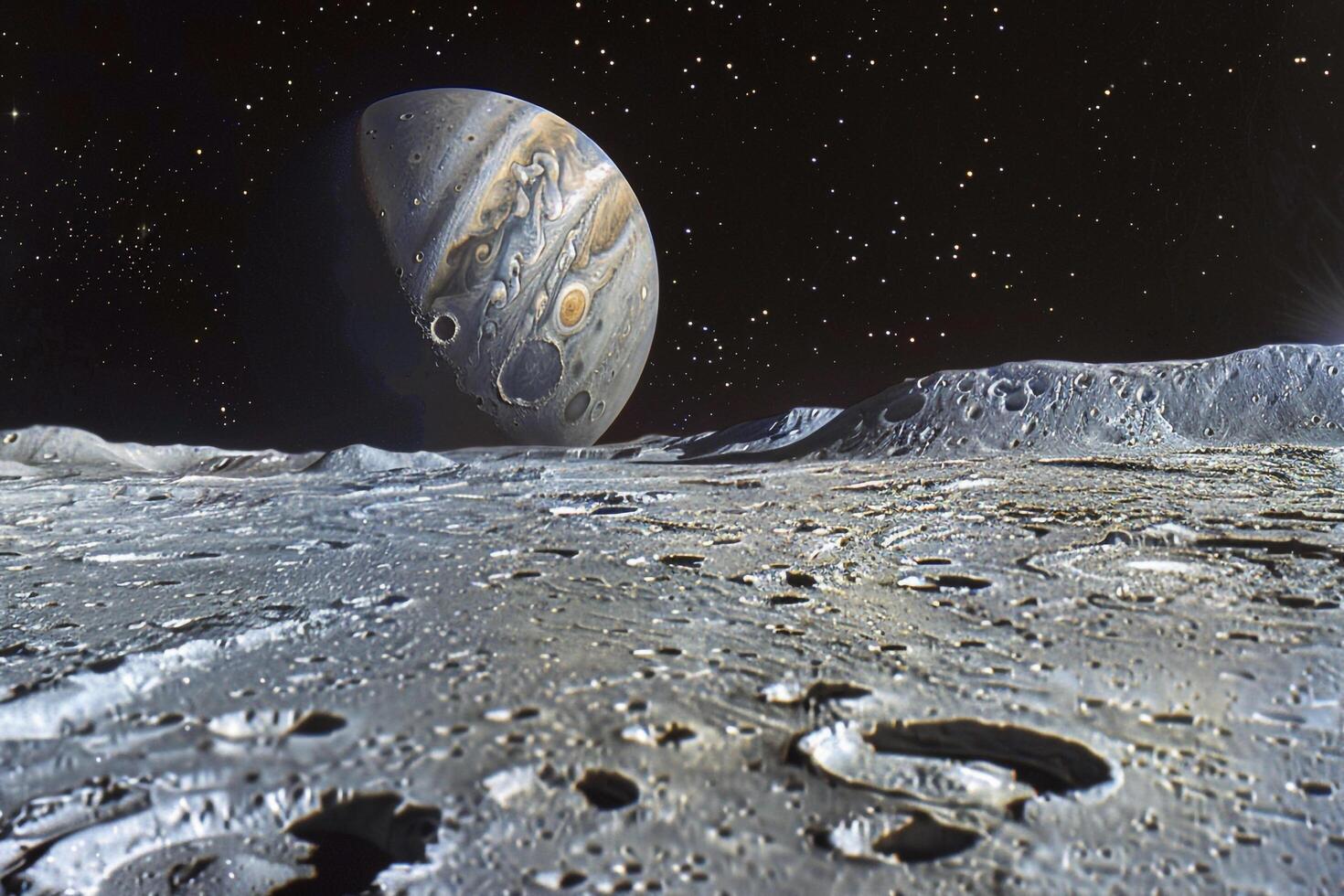Ganymede Largest Moon of Jupiter Cratered Surface and Icy Plains Background and Nature photo