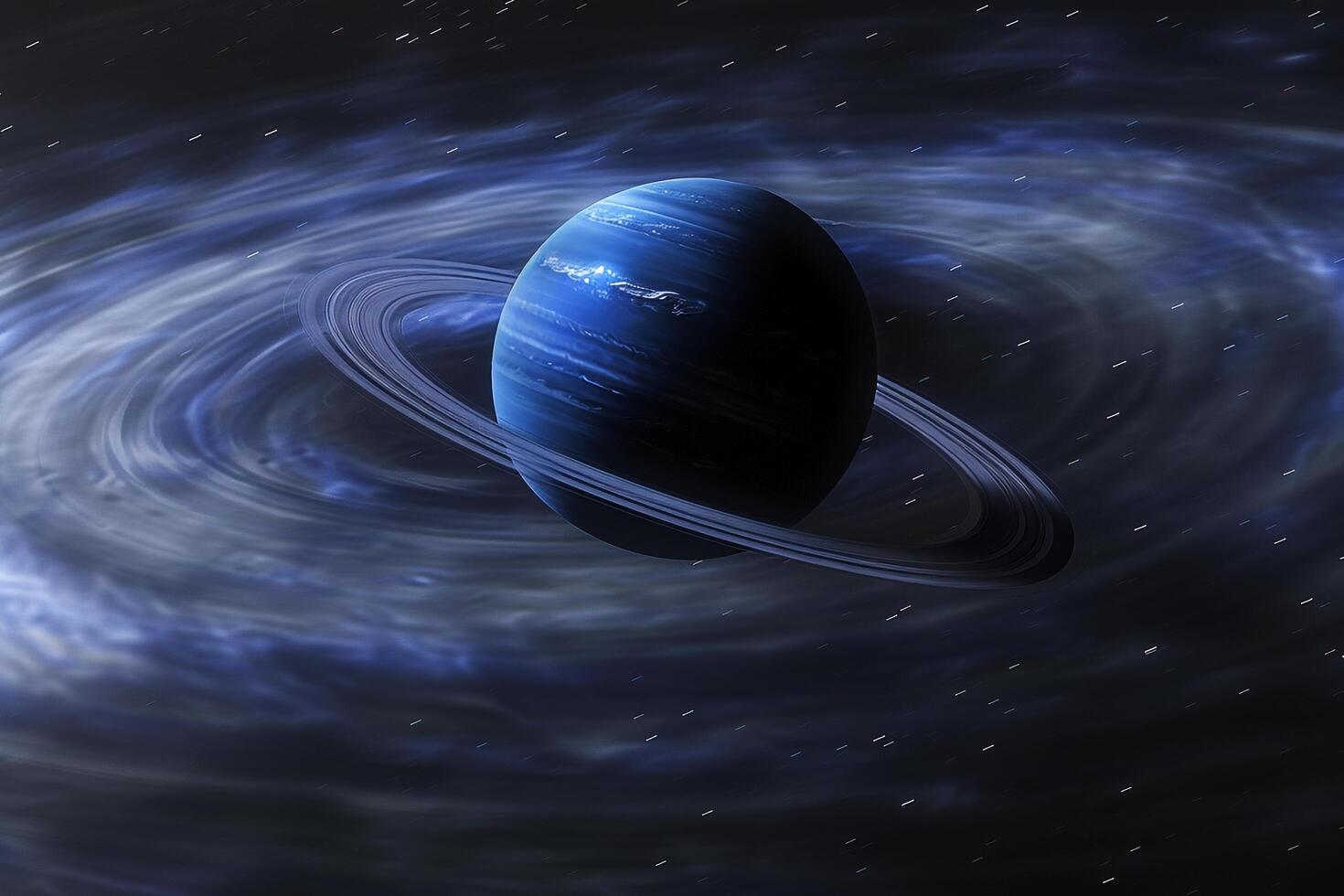 Mystery Neptune Deep Blue Color and Faint Rings Background and Nature photo