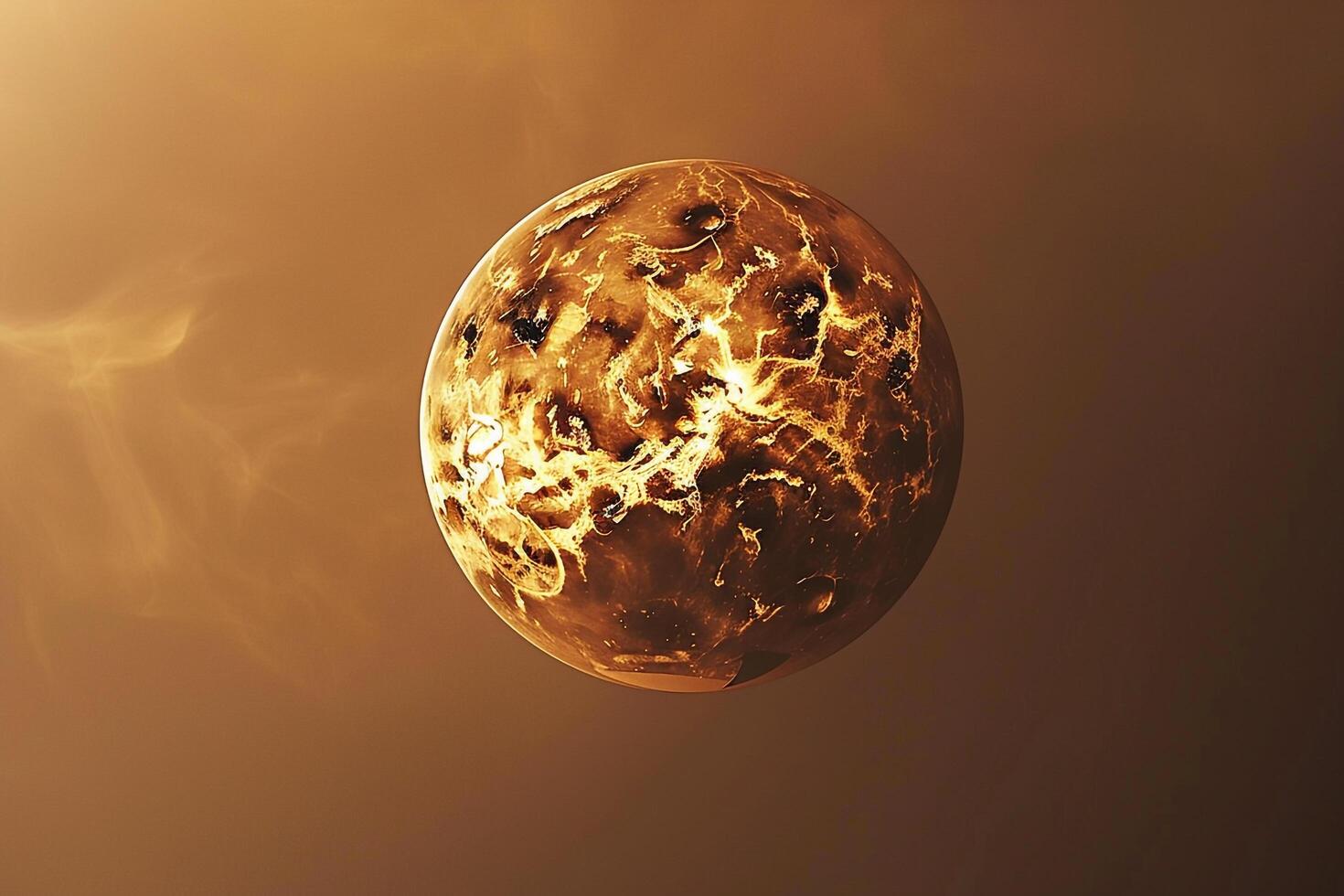 Serenity Venus with Its Thick Atmosphere Illuminated by the Suns Rays in Golden Glow Background and Nature photo
