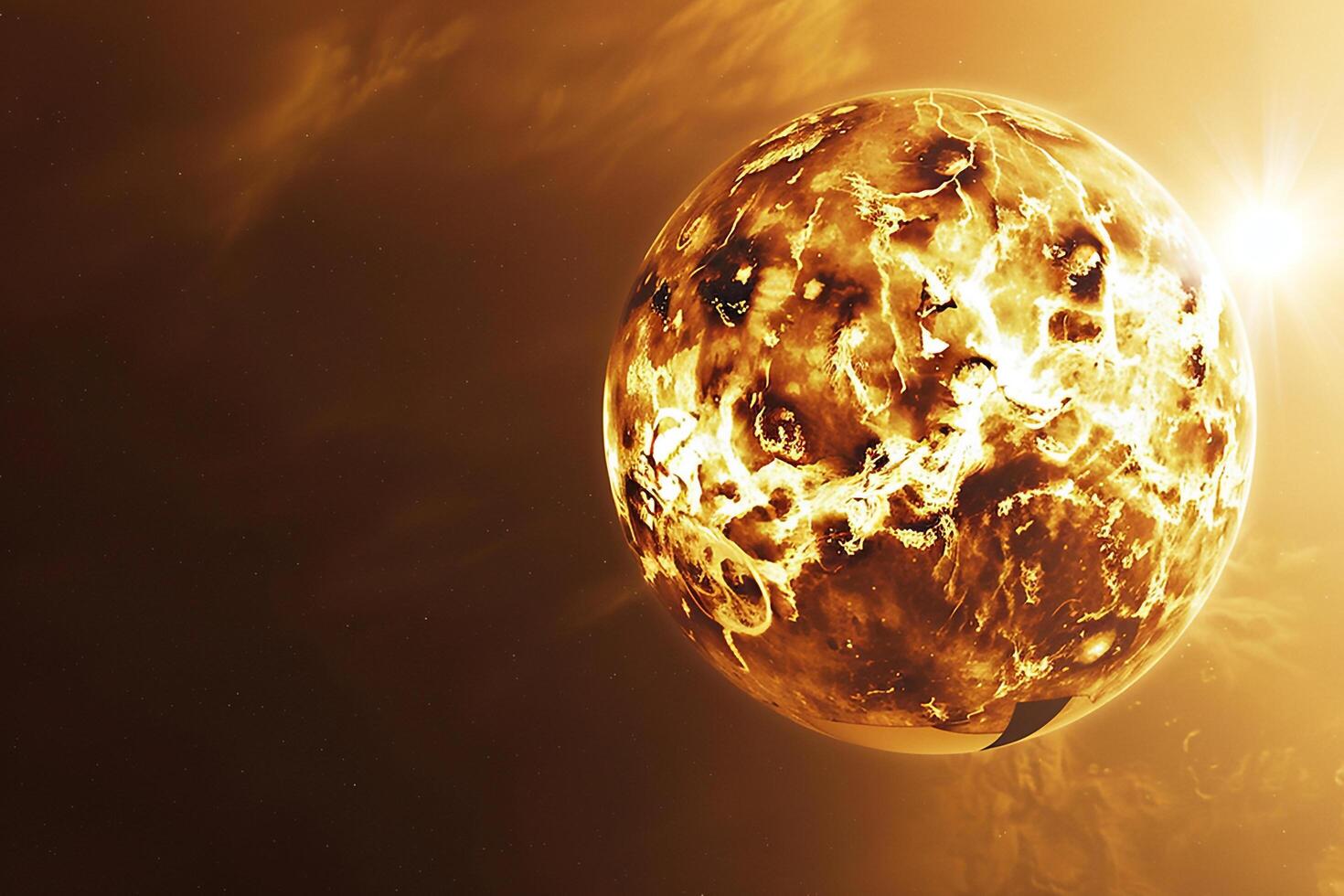 Serenity Venus with Its Thick Atmosphere Illuminated by the Suns Rays in Golden Glow Background and Nature photo