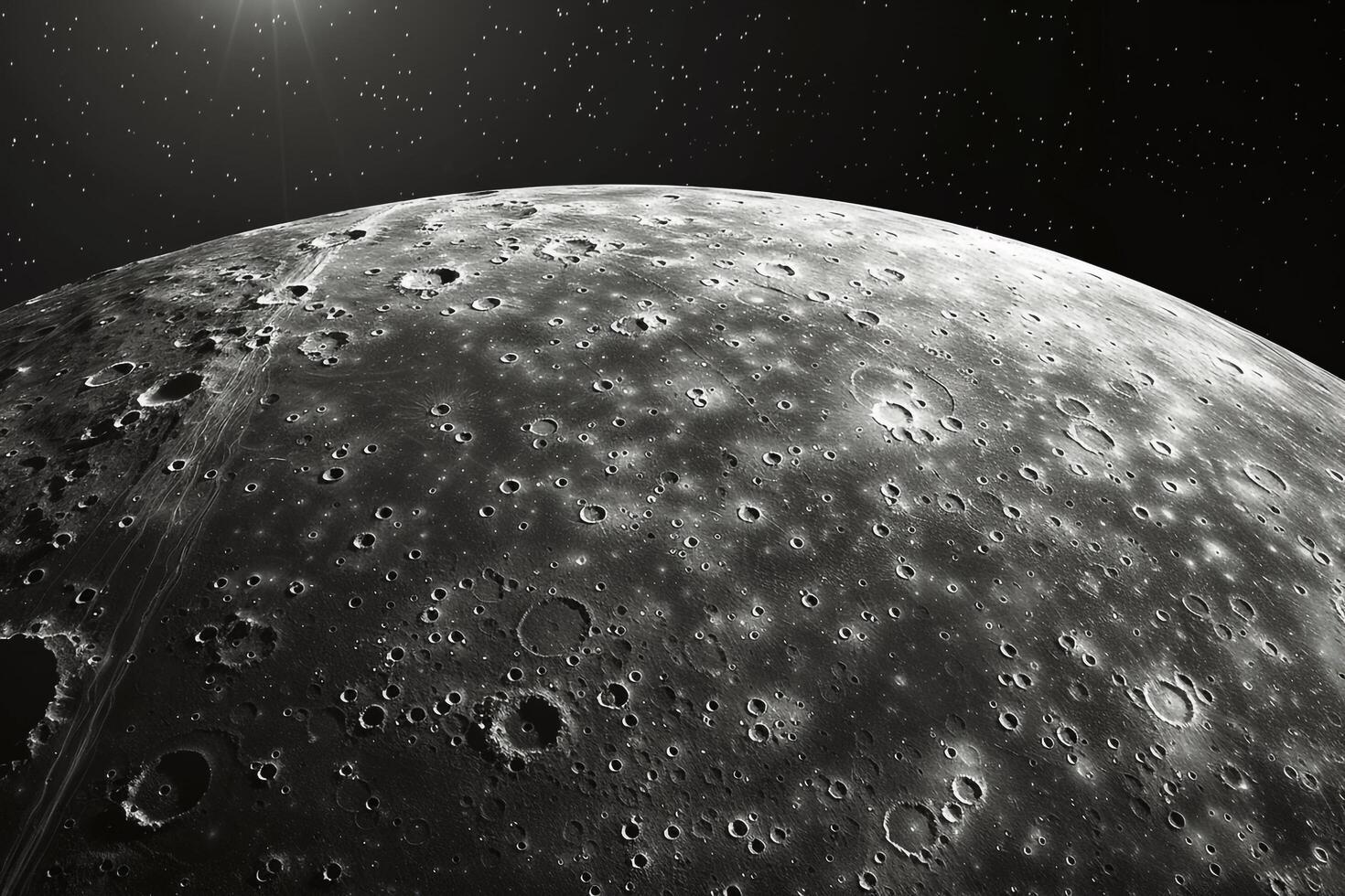 Mercury in Its Stark Cratered Landscape Under Black Sky the Closest Planet to the Sun Background and Nature photo