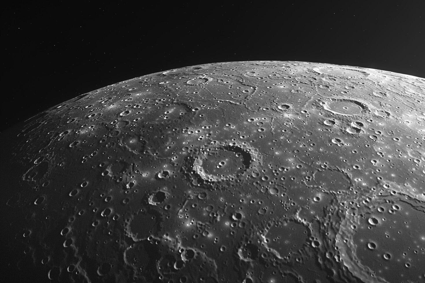 Mercury in Its Stark Cratered Landscape Under Black Sky the Closest Planet to the Sun Background and Nature photo