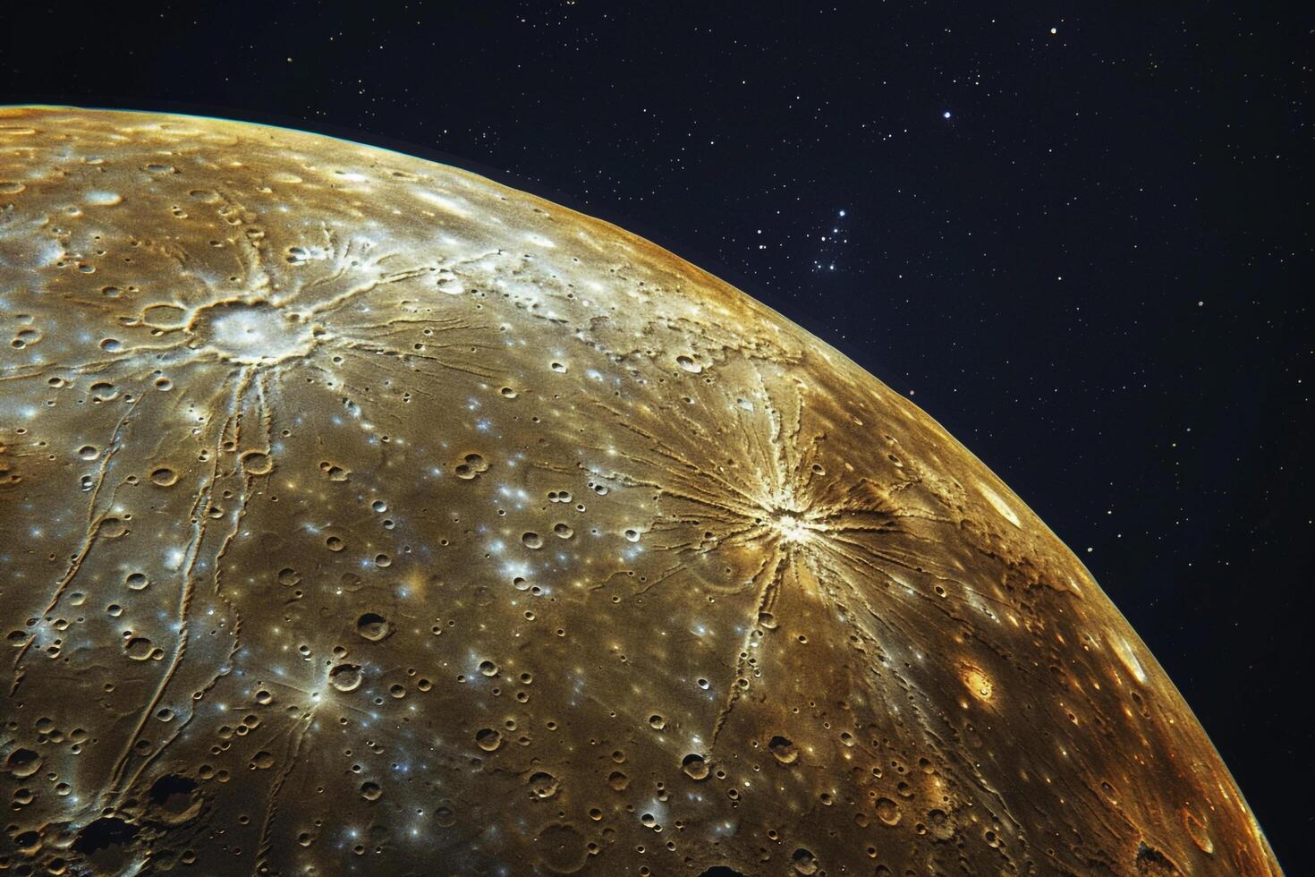 Mercury in Its Stark Cratered Landscape Under Black Sky the Closest Planet to the Sun Background and Nature photo