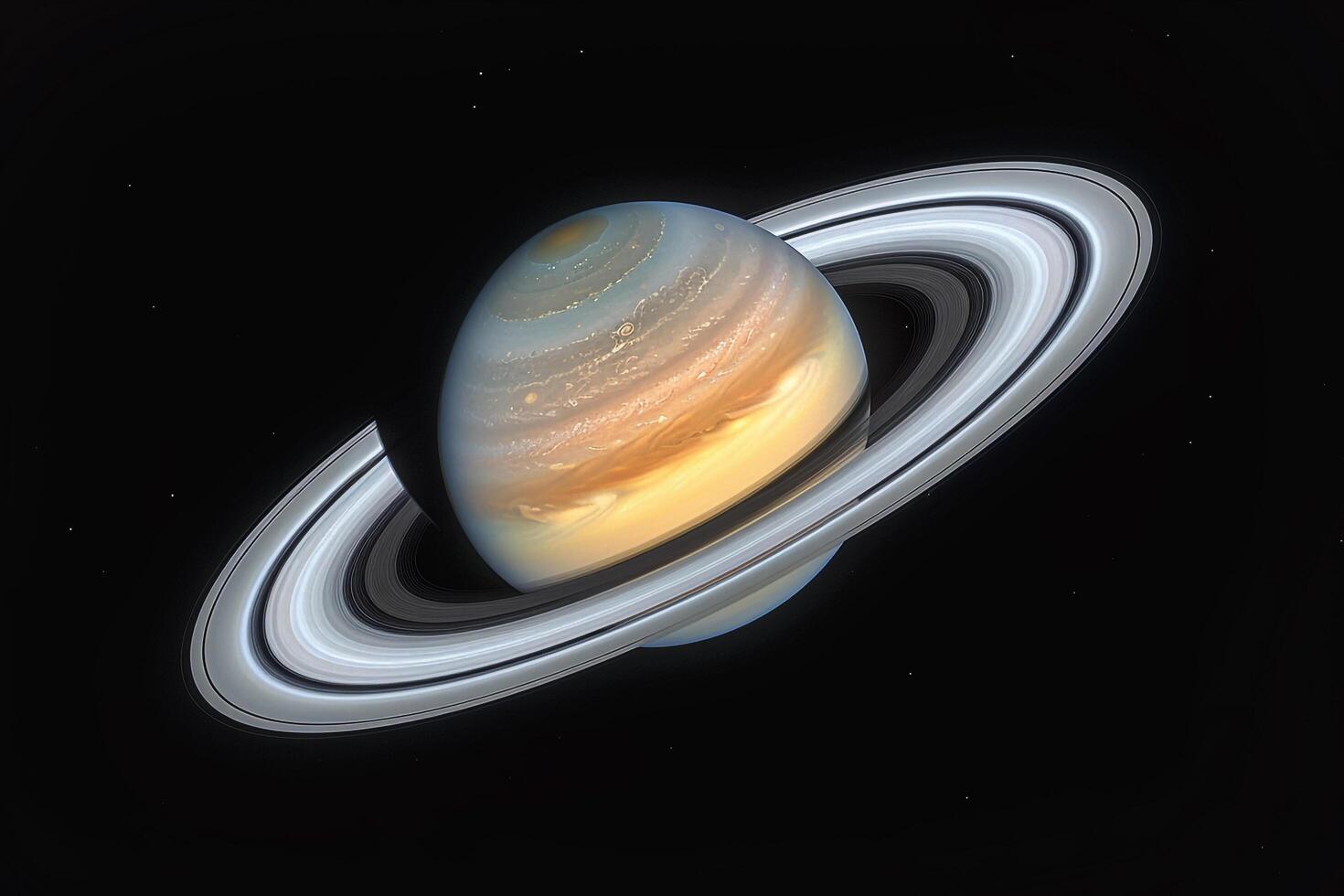 Saturn with Its Rings Fully Illuminated Showcasing Its Majestic Ring System Background and Nature photo