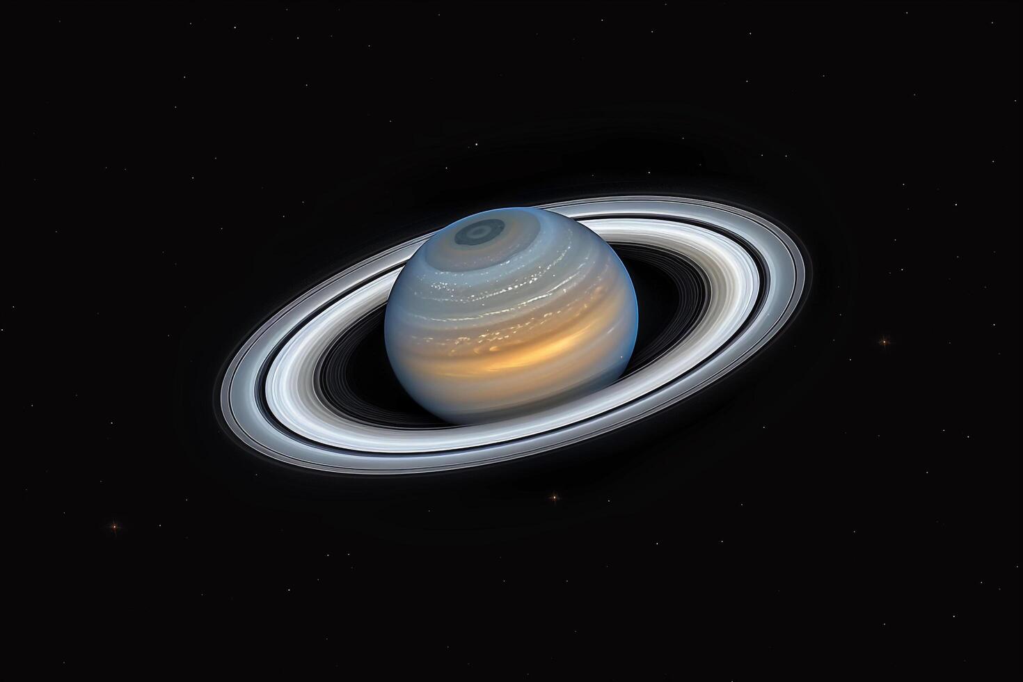 Saturn Majestic Ring System Fully Illuminated Background and Nature photo