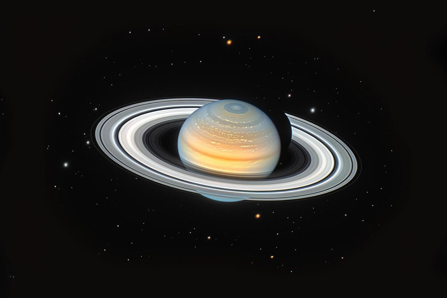 Majestic Saturn Fully Illuminated Rings Displayed Background and Nature photo