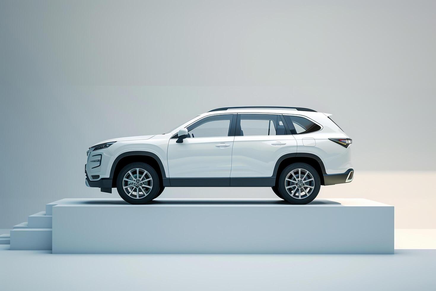 Spacious Family SUV Parked on White Platform Highlighting Safety photo