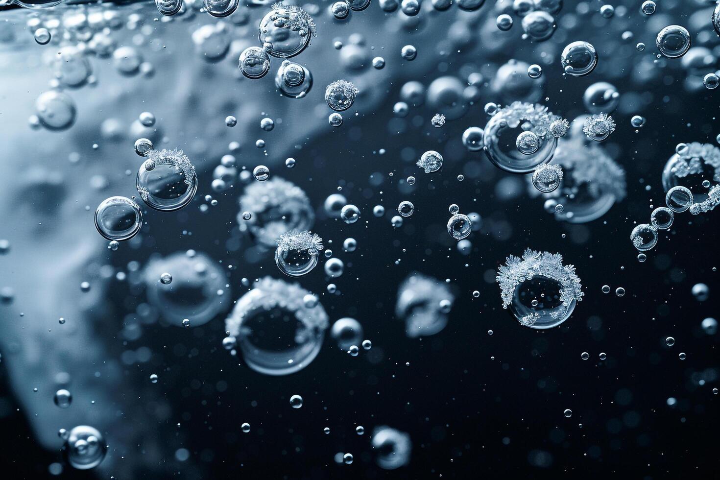Abstract of Bubbles Trapped in Ice Creating Pattern Against Dark Background photo