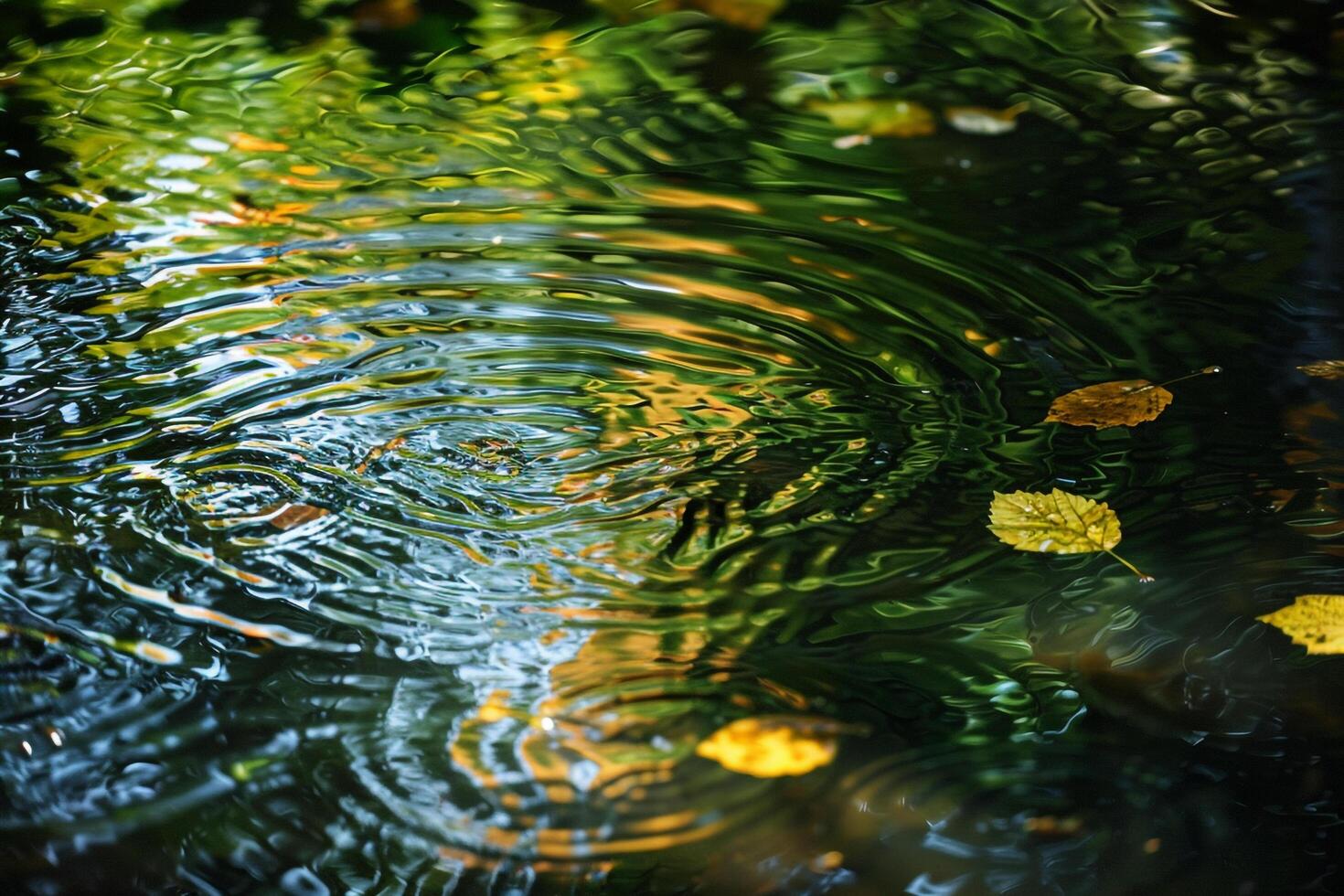 Conceptual Intriguing Abstract Patterns Created by Floating Leaves Reflected in the Rippling Water of Secluded Forest Stream   nature background photo
