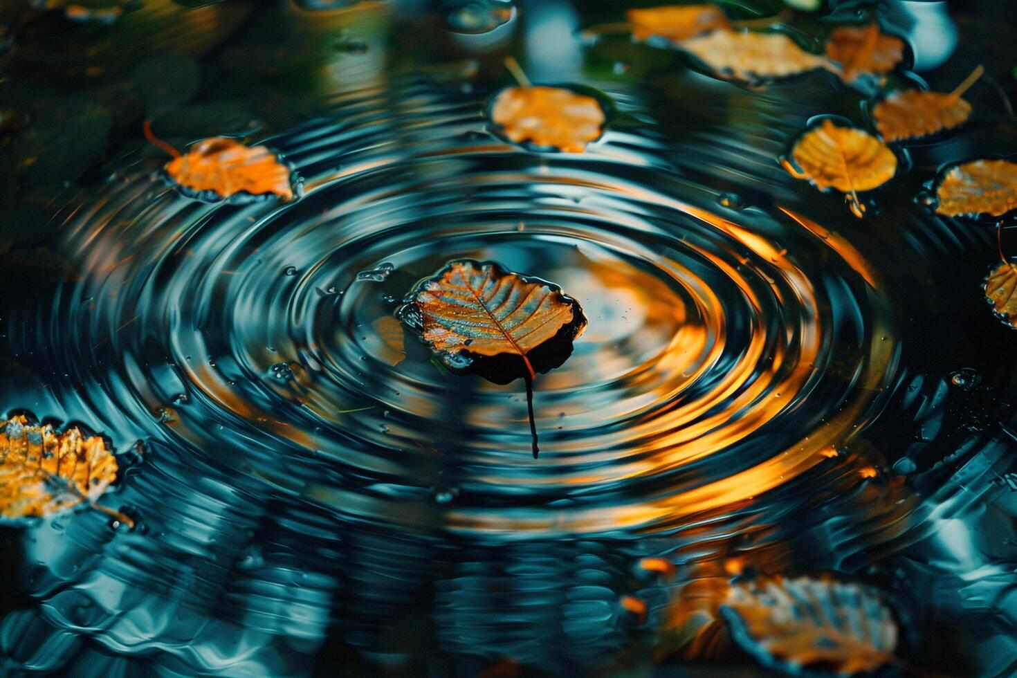 Conceptual Intriguing Abstract Patterns Created by Floating Leaves Reflected in the Rippling Water of Secluded Forest Stream   nature background photo