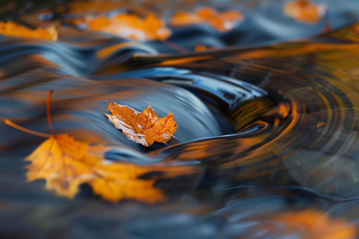 Conceptual Intriguing Abstract Patterns Created by Floating Autumn Leaves Reflecting in the Swirling Currents of Mountain Stream   nature background photo