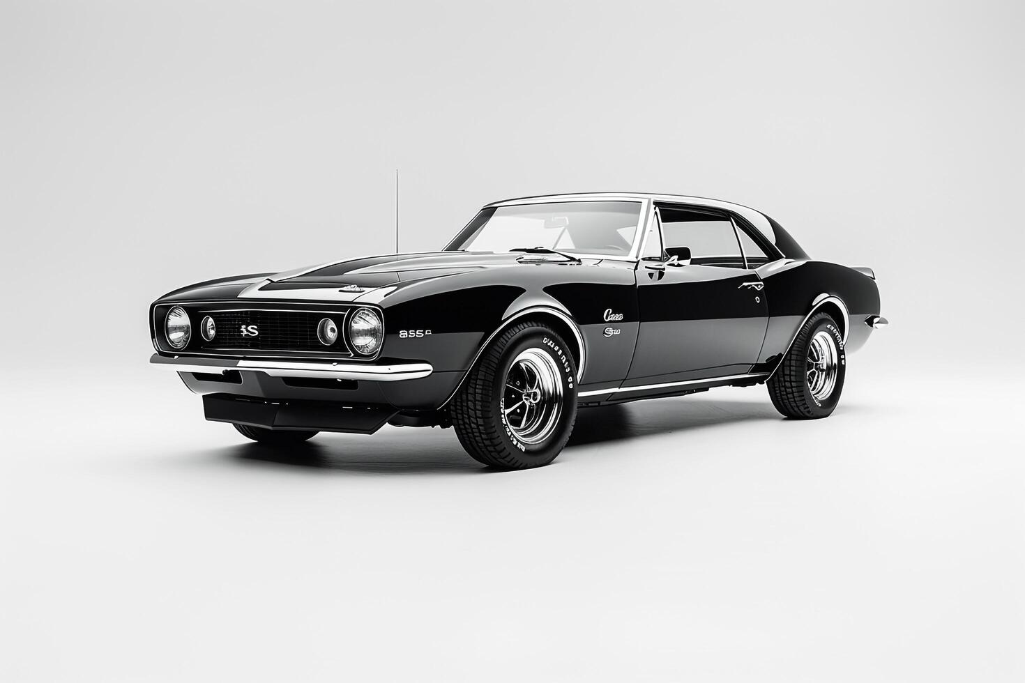 Timeless Classic Muscle Car Restored to Perfection on Plain White Background photo