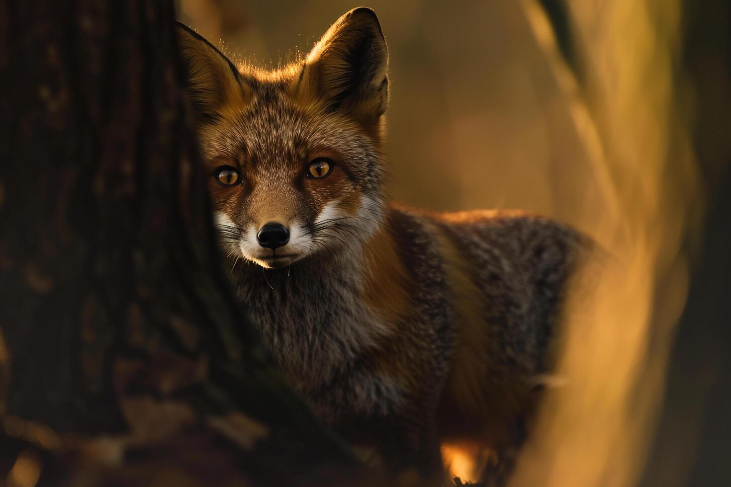 Fox Coming Out of Den with Morning Sunlight nature background photo