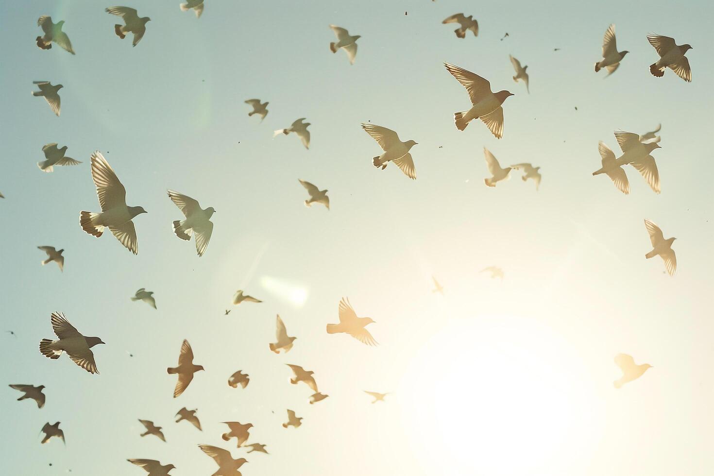 Joyful Birds in Sunlit Sky with a Natural Background photo