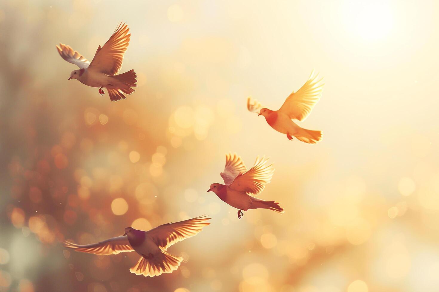 Sunlit Sky with Birds in Joyful Flight and nature background photo