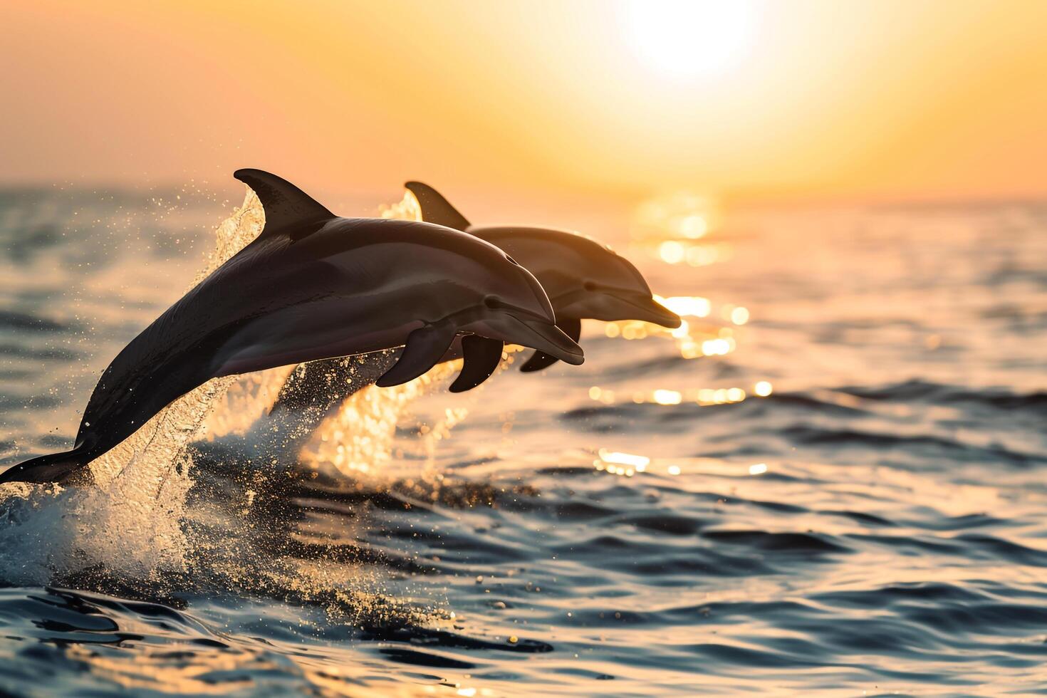 Dolphins Enjoying the Sunset Background with Nature Over Ocean photo