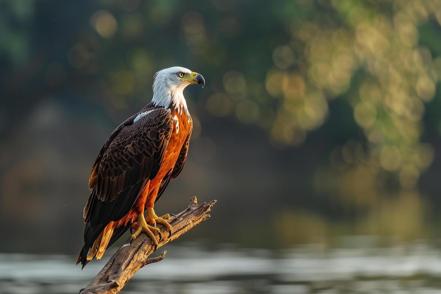 Majestic African Fish Eagle Perched Over Lake in Afternoon Sunlight Background in Nature photo