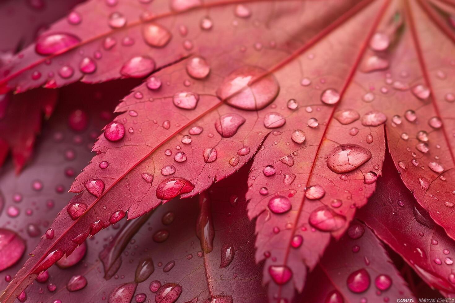 Water Droplets on Red Maple Leaf Background Nature photo