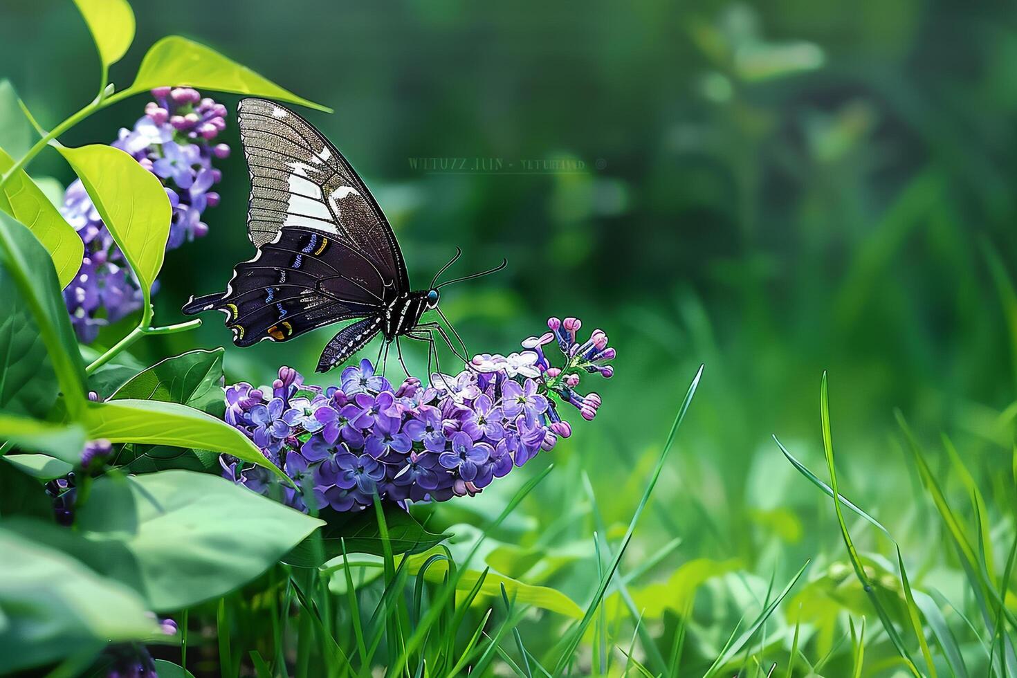 Beautiful Butterfly and Lilac Purple Summer Flowers Nature Background photo