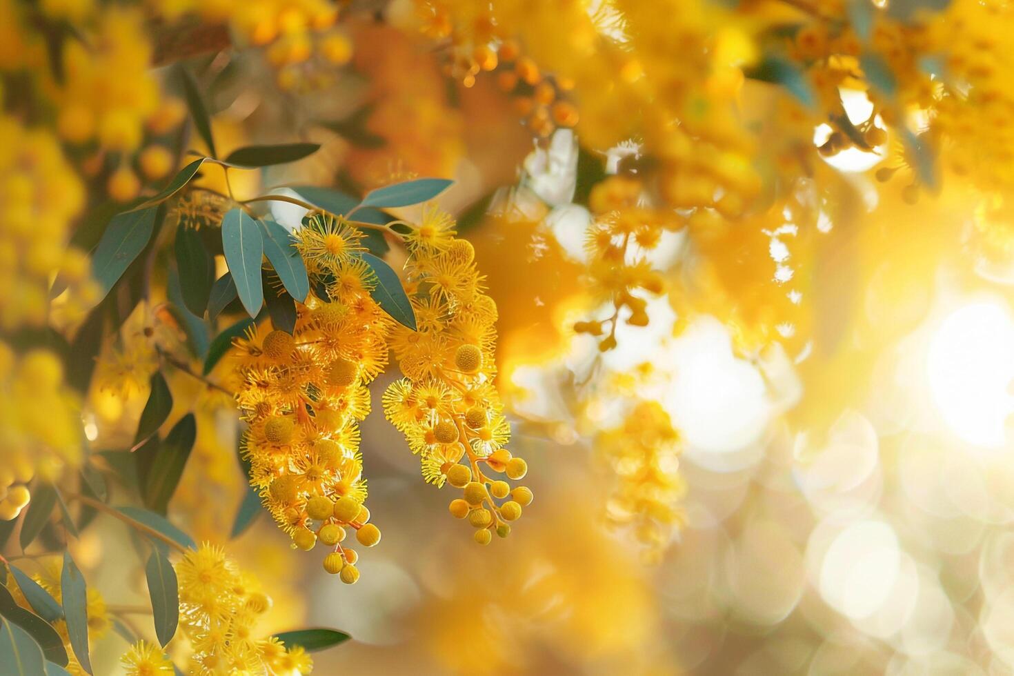 Beautiful Blossoms of Golden Wattle in Afternoon Sunlight Nature Background photo