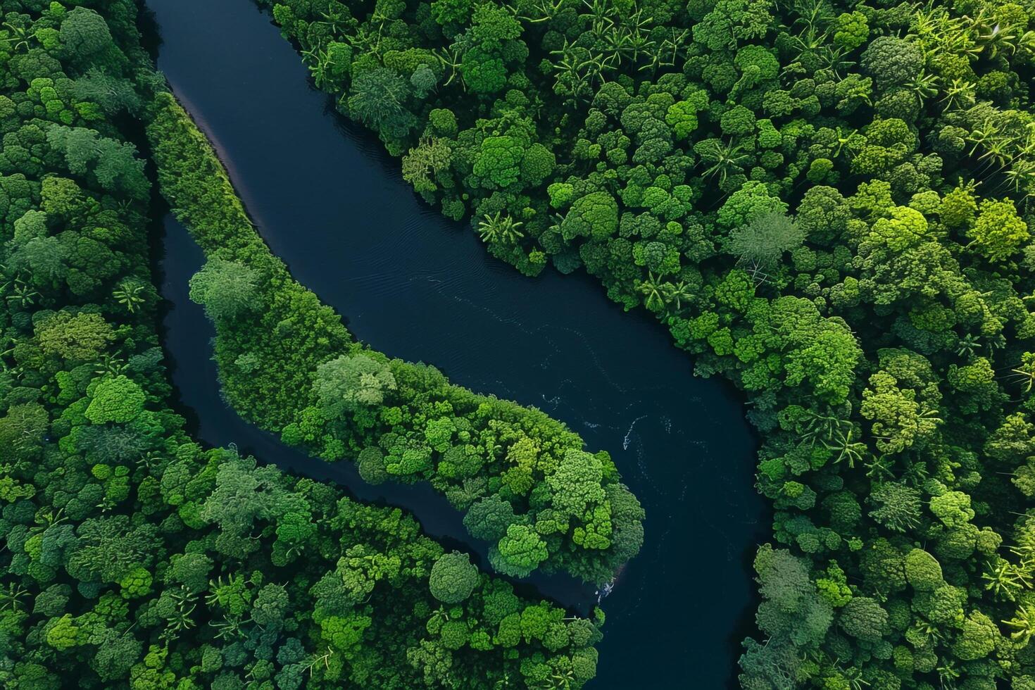 Aerial View of Winding River Through Lush Green Forests nature background photo