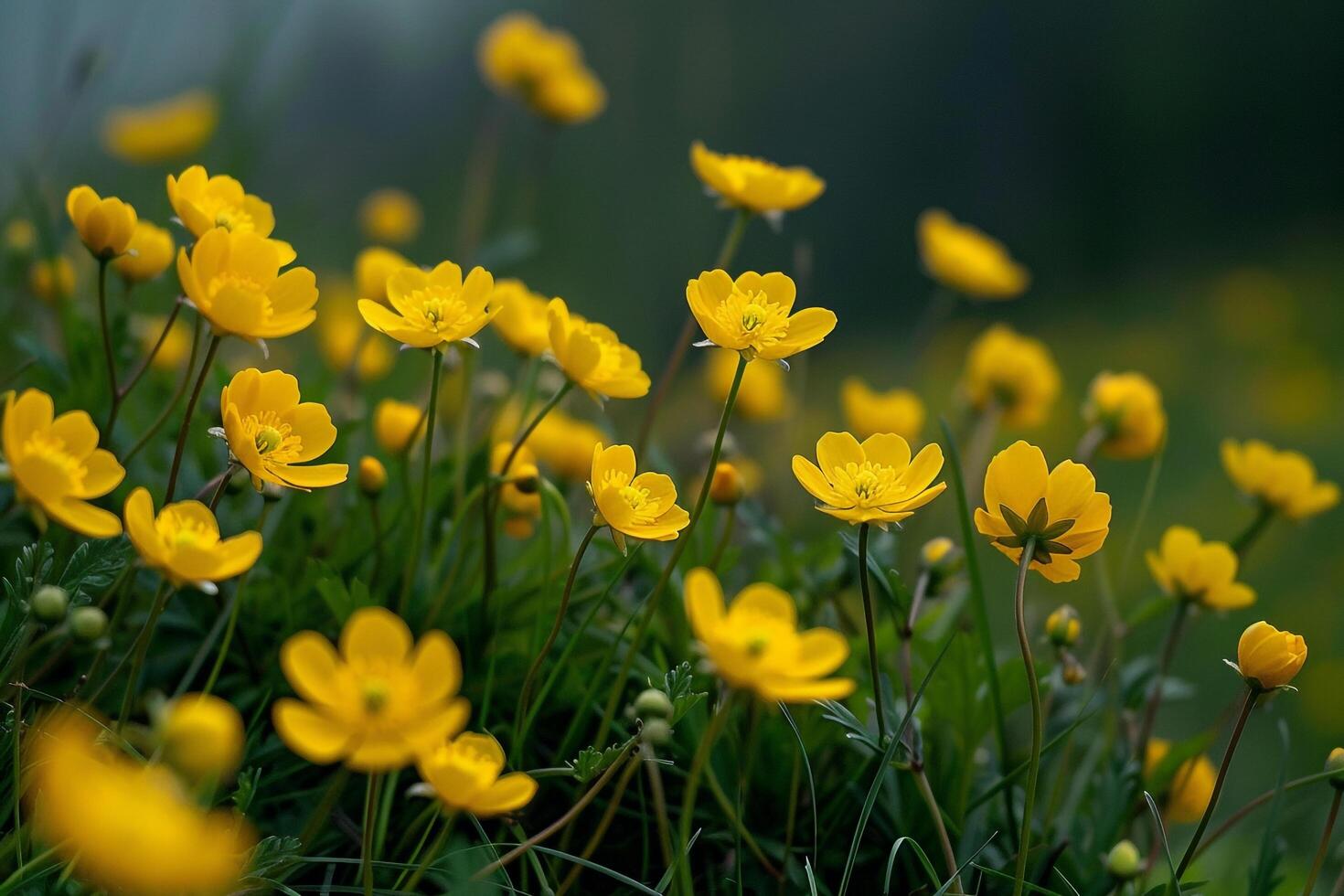 Alpine Meadow with Yellow Alpine Flowers   Nature Background photo