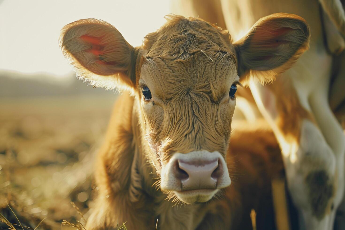 Portrait of a Calf with Its Mother. Nature Background photo