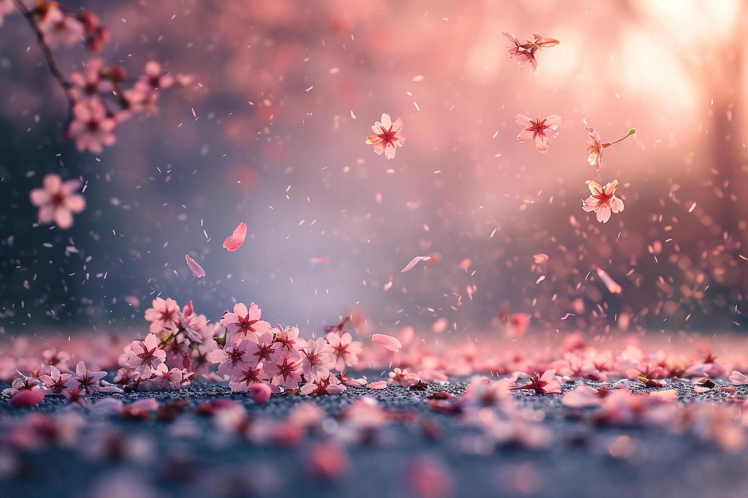 Cherry Blossoms Falling in Spring  Nature Background photo