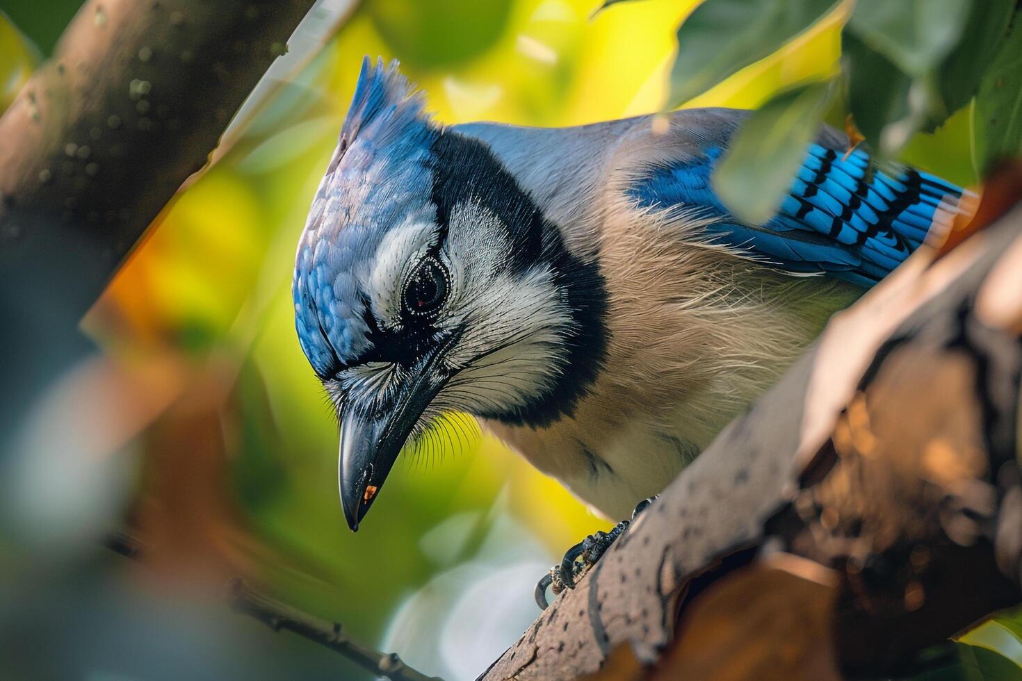 Nature Background of a  Blue Jay Perched on Tree Branch photo