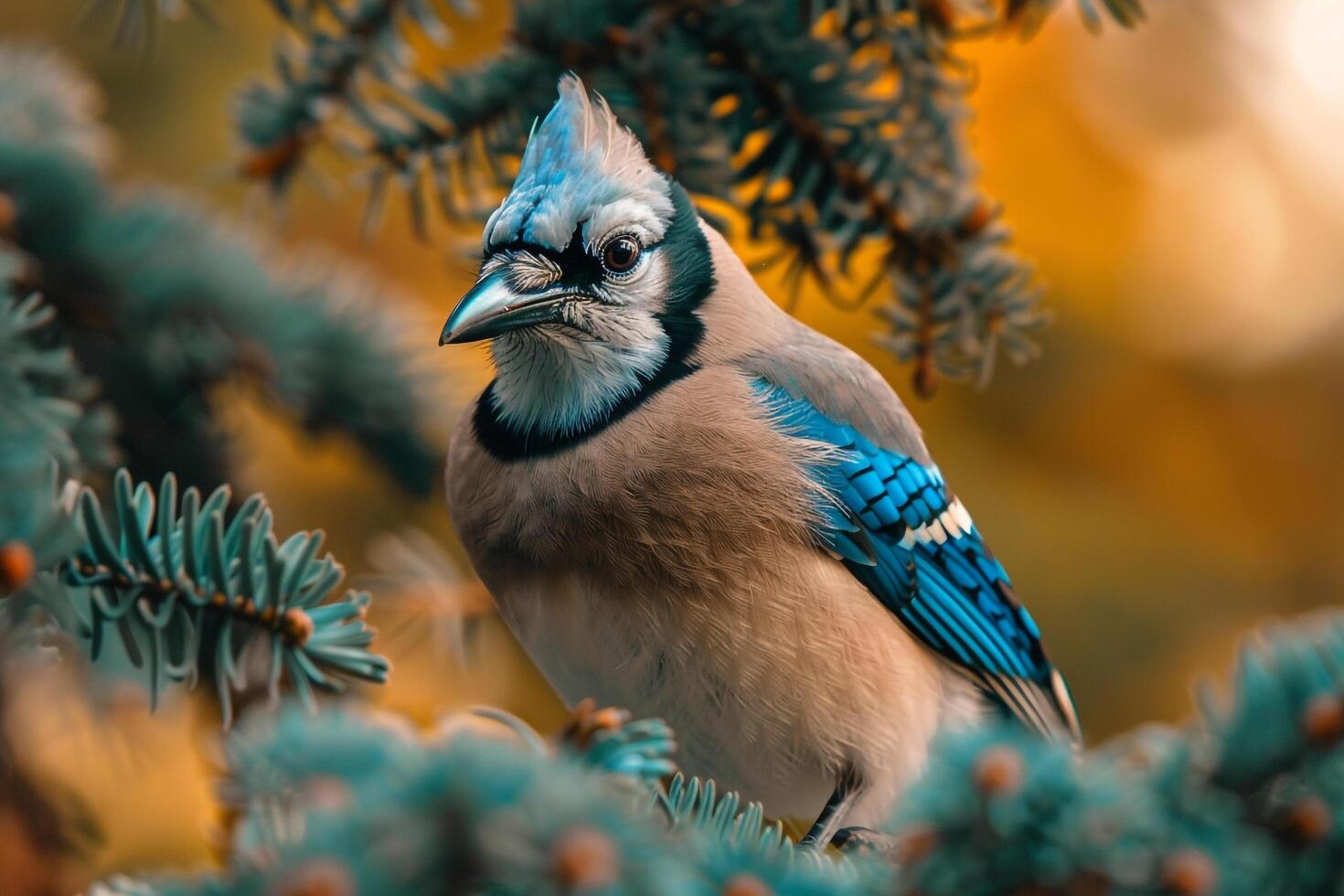 Nature Background of a  Blue Jay Perched on Tree Branch photo