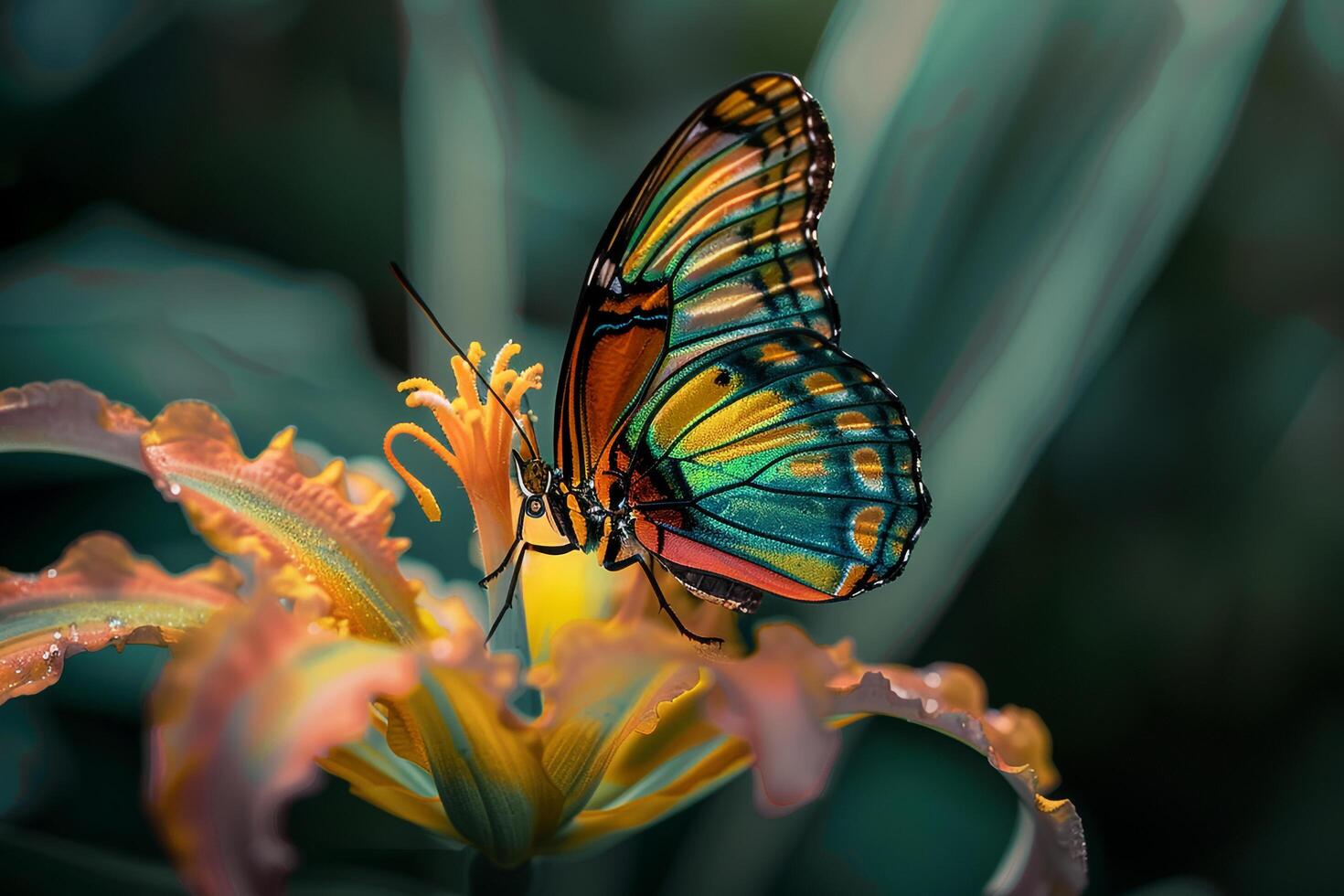 Nature Background of Butterfly Perched Delicately on a Flower Petal photo