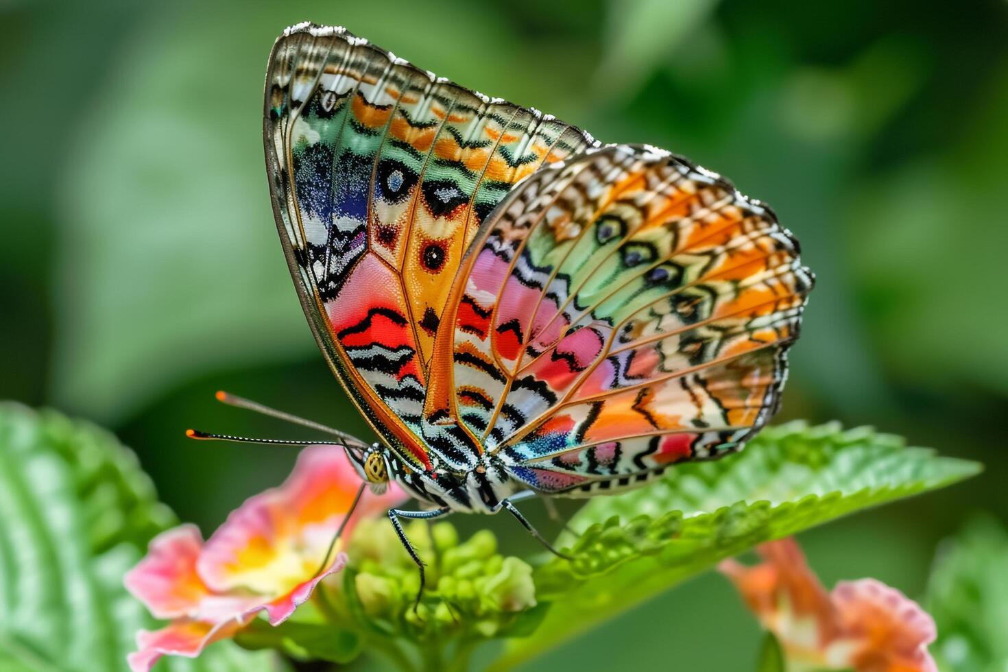 butterfly perched delicately on a flower petal intricate patterns of its wings visible up close photo