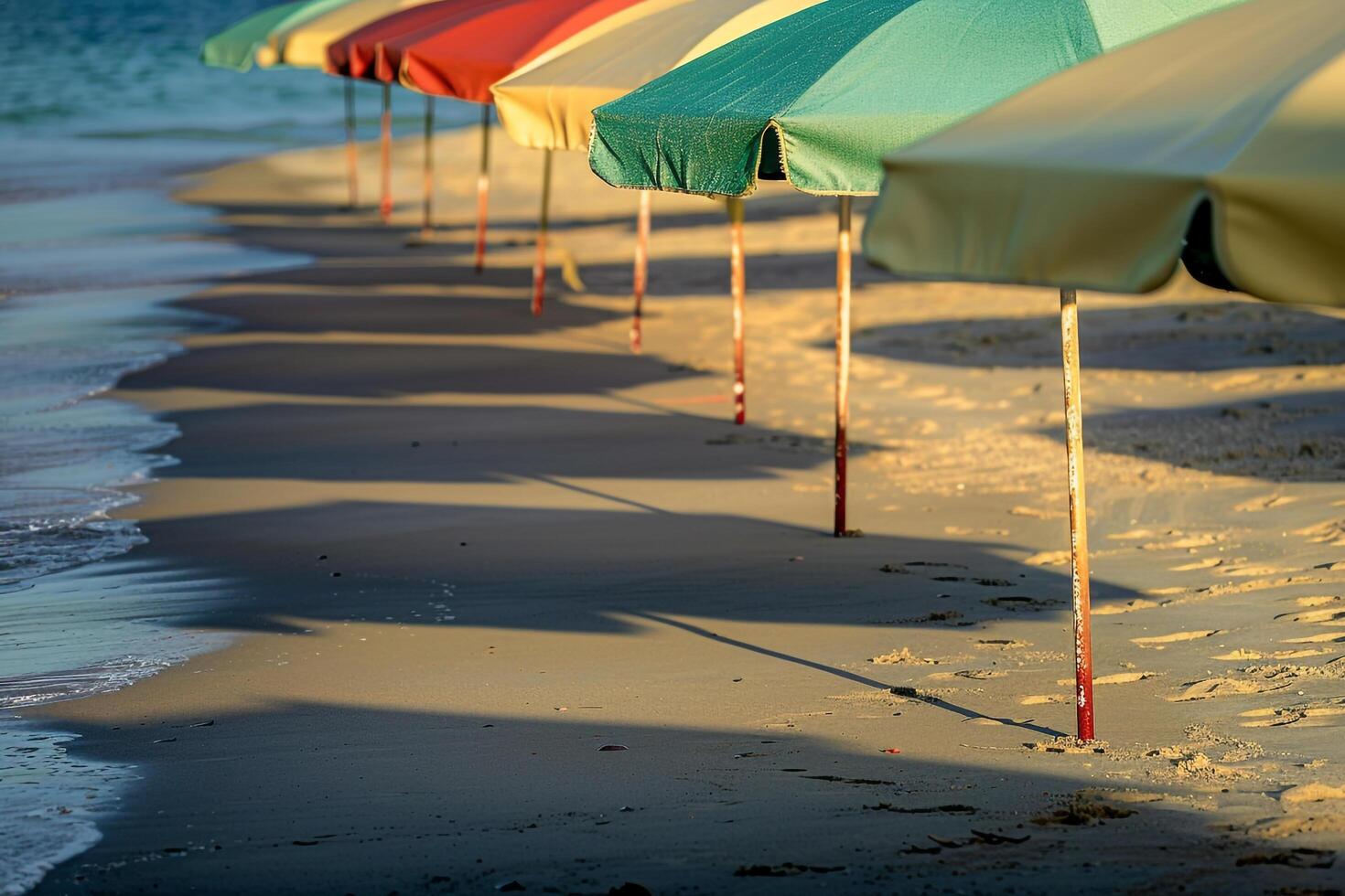 Beach Umbrellas Casting Shadows on Sand Nature Background photo