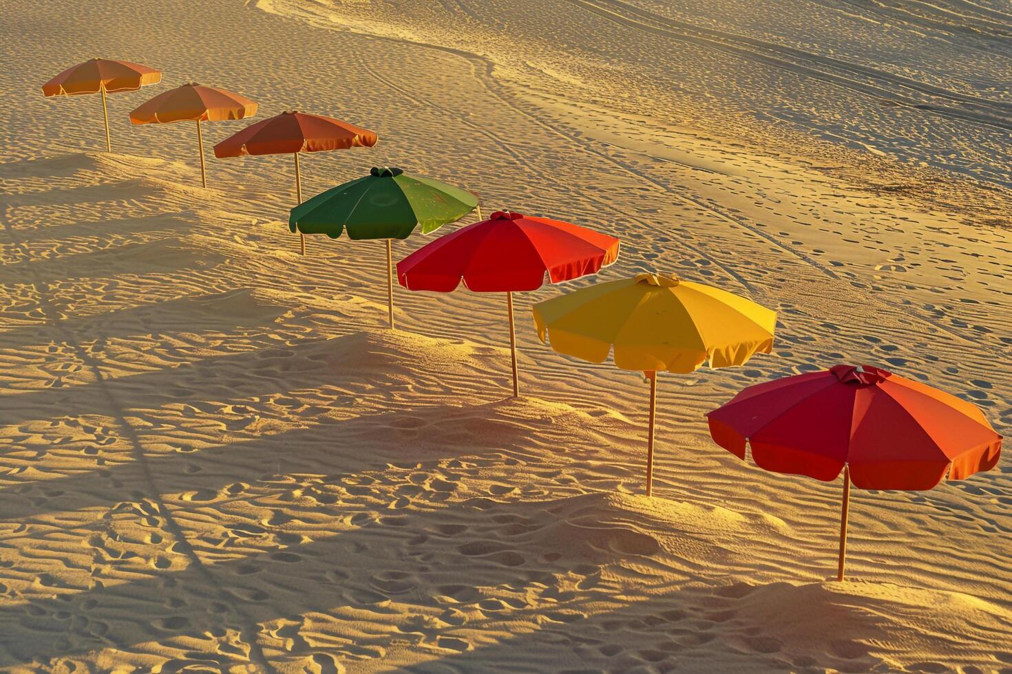 Beach Umbrellas Casting Shadows on Sand Nature Background photo