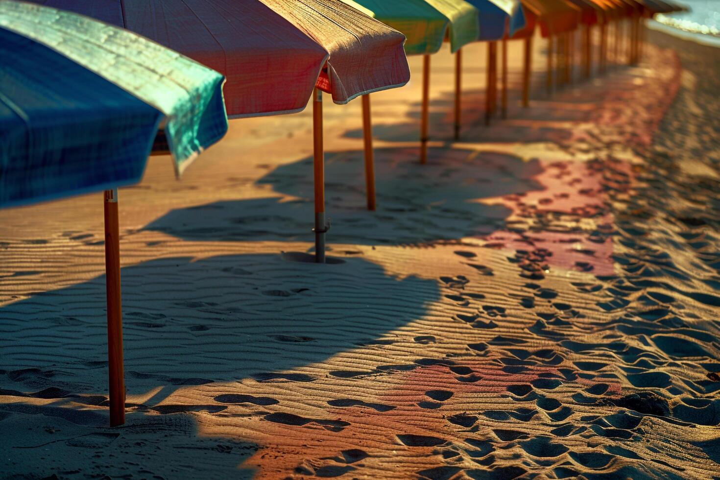Beach Umbrellas Casting Shadows on Sand Nature Background photo