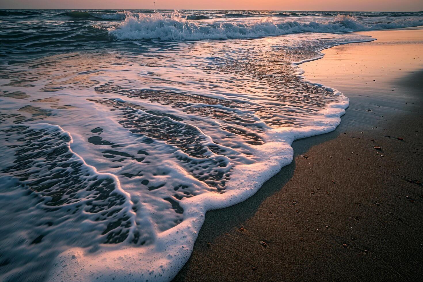 Gentle Waves Breaking on Sandy Shore in Nature Background photo