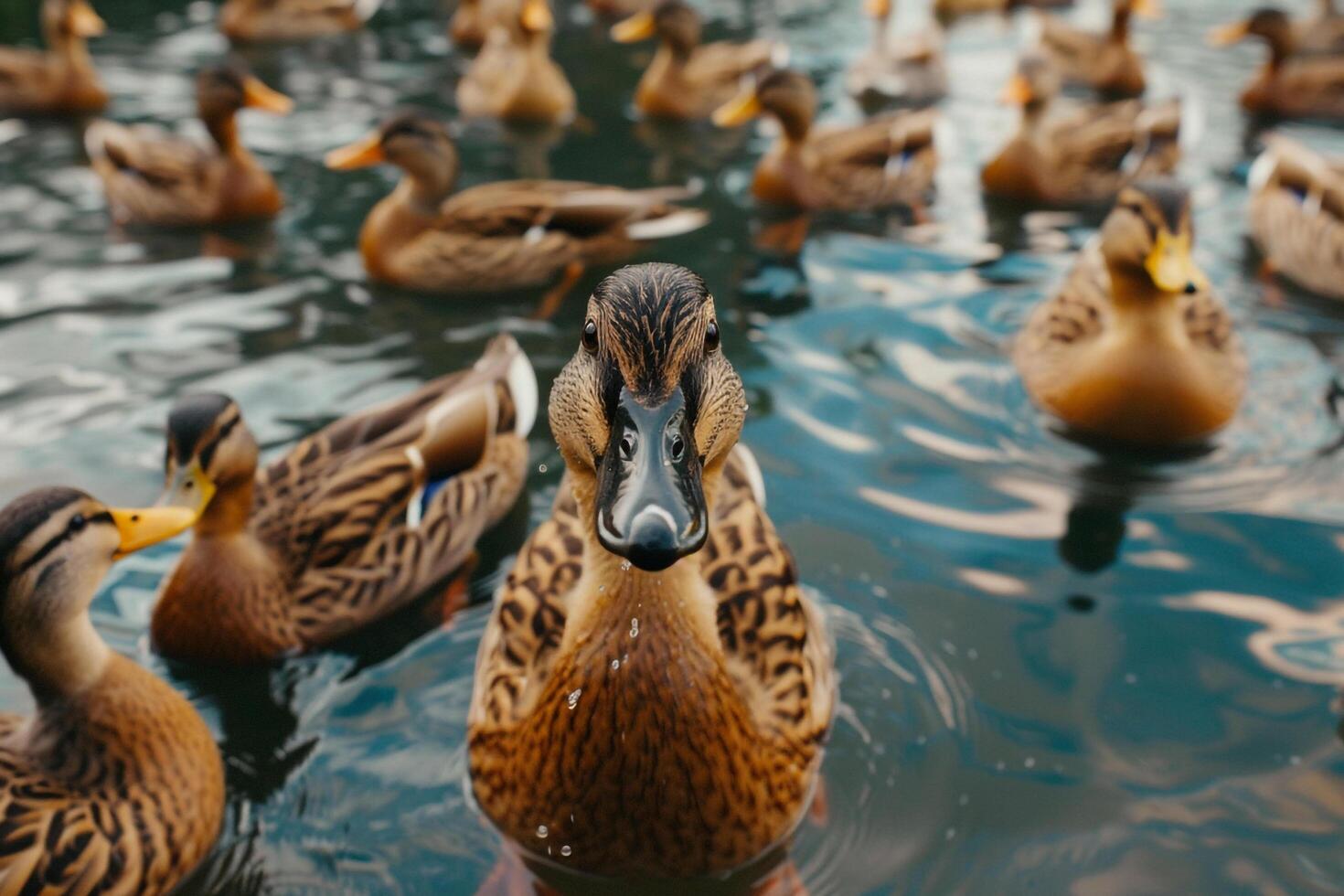 Ducks Swimming in a Pond on a Farm Nature Background photo