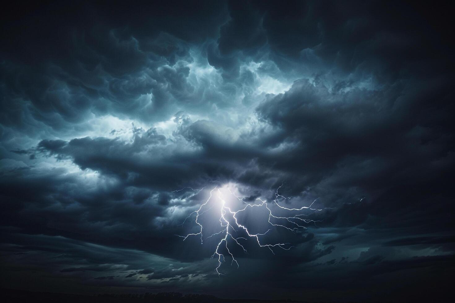 Stormy Sky with Dark Clouds and Lightning Flashes Nature Background photo