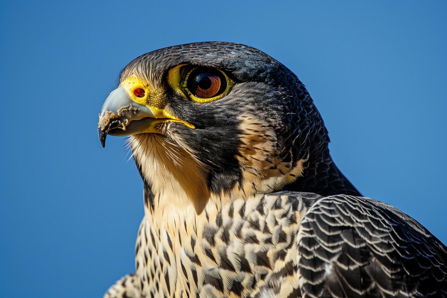 Nature Background Portrait of a Peregrine Falcon with ed Eyes Against a Clear Blue Sky Nature Background photo