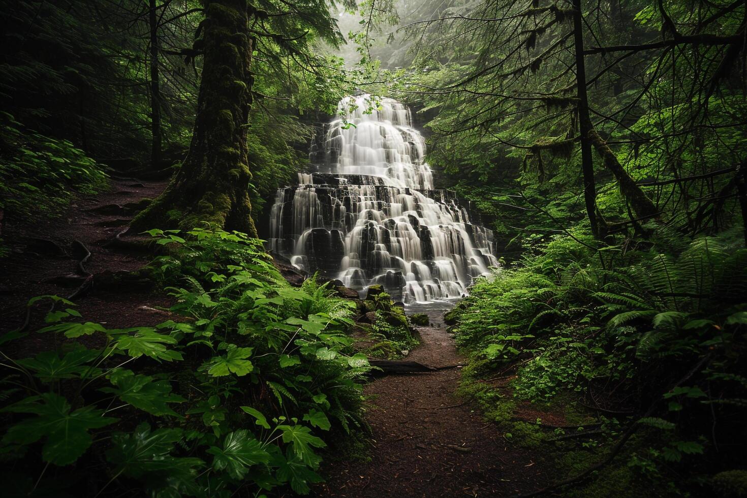 Hidden Waterfall in Dense Nature naturebackground photo