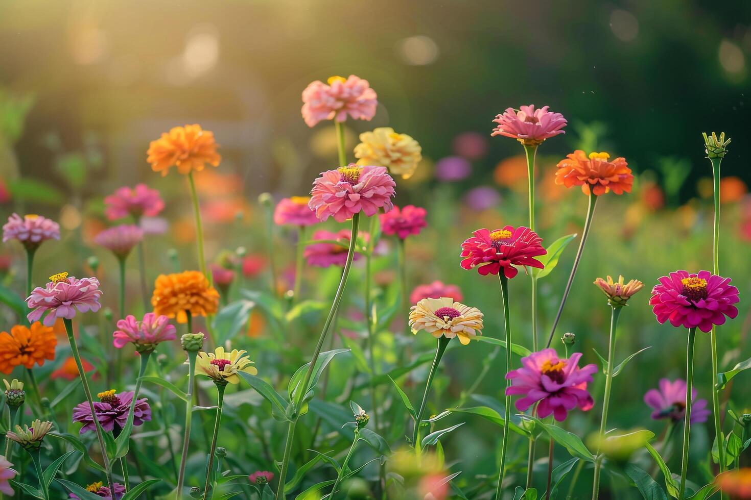 Field of Zinnia Flowers in a Nature Garden Background photo
